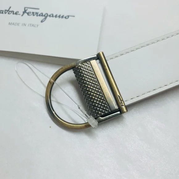 Salvatore Ferragamo Genuine Calf Leather Bianco White Belt Size 38 42 - Picture 4 of 10